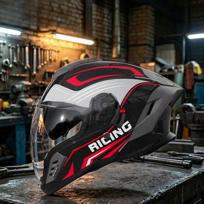 New Motorcycle Dual Lens Exposed Face Helmet Men's and Women's Four Season Models Large Tail Wing Motorcycle Full Face Helmet