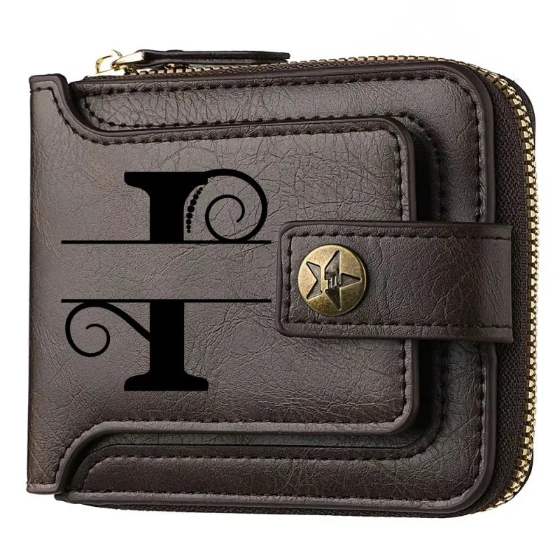 Personalized  PU Leather Chain Short Wallet For Man, Engraved Name&Text Bifold Stylish Brown Wallet For Man Valentines Birthday