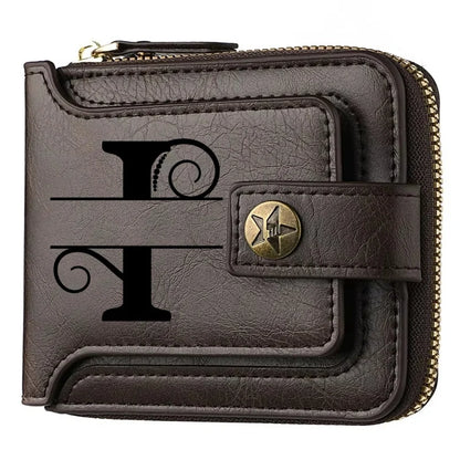 Personalized  PU Leather Chain Short Wallet For Man, Engraved Name&Text Bifold Stylish Brown Wallet For Man Valentines Birthday