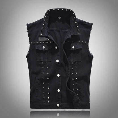 2026 Spring Fashion Men Rivet Denim Vest Punk Party Studded Slim Fit Jean Jacket Male Sleeveless Waistcoat for Men Plus Size 6XL