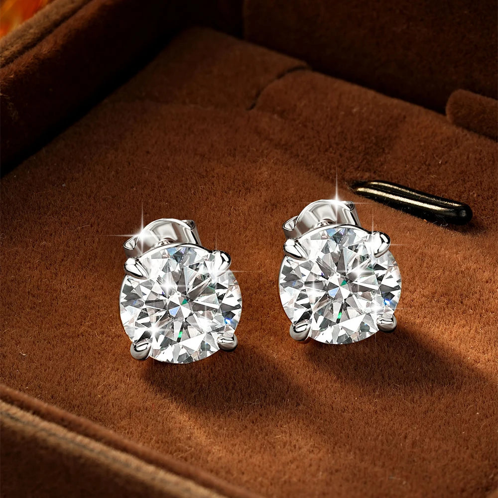 Abestecom VVS1 GRA 0.1ct-3.0ct Moissanite Earring D Color Lab Diamond Four Prong Single Stone Women Stud Earrings Jewelry Gift