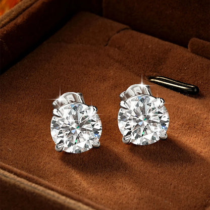 Abestecom VVS1 GRA 0.1ct-3.0ct Moissanite Earring D Color Lab Diamond Four Prong Single Stone Women Stud Earrings Jewelry Gift