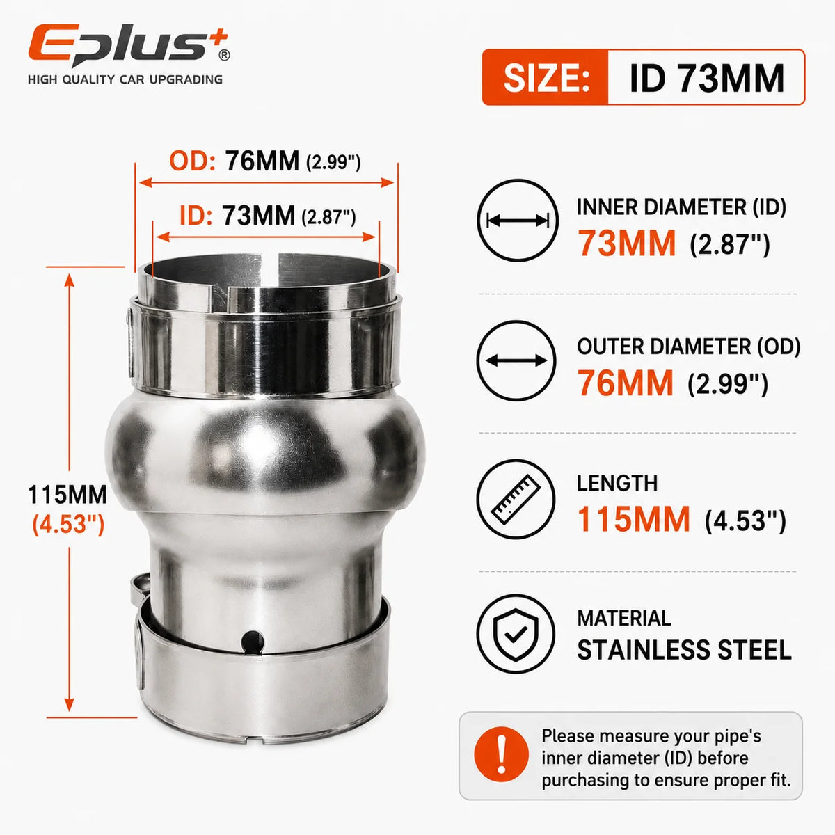 EPLUS Car Exhaust Pipe Stainless Steel Universal Connector Adjustable Swivel Joint Pipe Clamp-On Design No Welding Needed