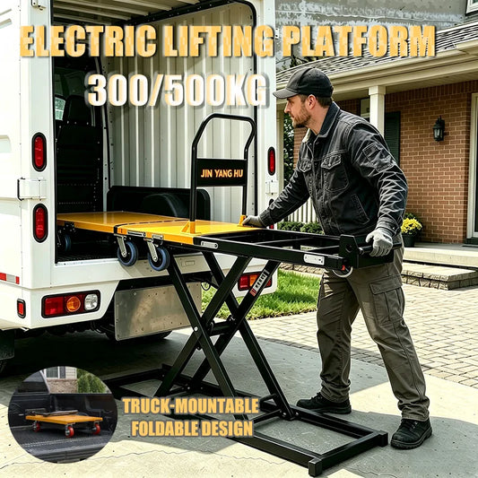 Electric Hydraulic Lithium Battery Lifting Platform Cart Suitable Small Truck Van Lifting Table Small Lifting Table 300/500KG
