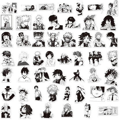 10/30/50/100PCS Mix Black White Anime Stickers Decoration Suitcase Scrapbooking Laptop Phone Stationery Cool Manga Sticker Toys