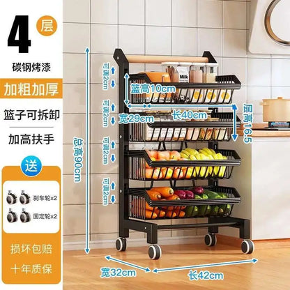 Light Luxury Metal Kitchen Trolleys Creative Storage Cart Modern Home Furniture Floor Multi-layer Fruit Vegetable Snacks Shelf