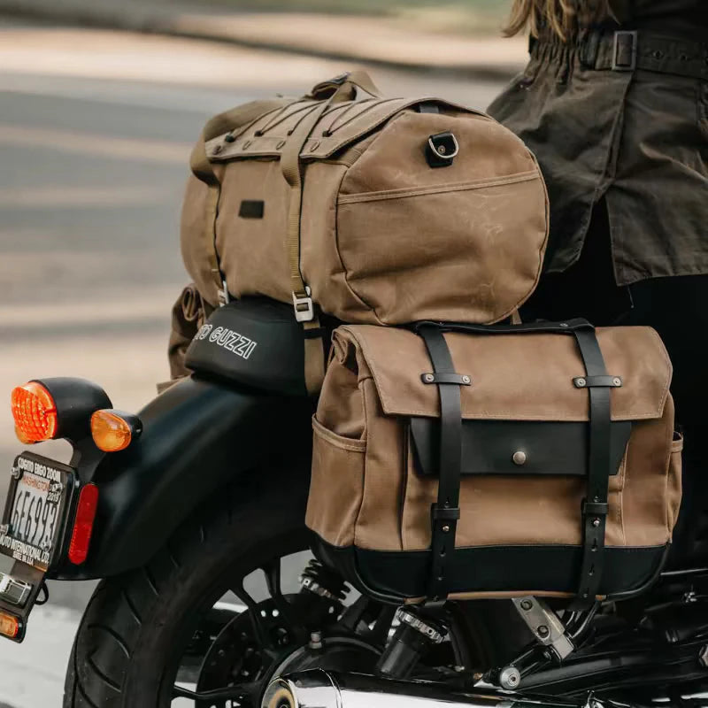 High Quality Oil Wax Canvas Cowhide Travel Tote Bag Vintage Waterproof Motorcycle Bag Causal Tools Men Handbags Messenger Bags