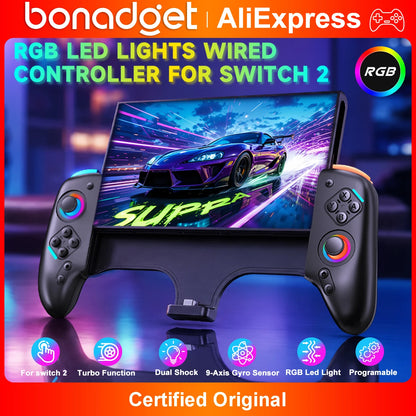 Controller For Nintendo Switch 2/Joycon One-piece Joypad,Wired RGB Gamepad 9Axis Gyro Dual Shock Turbo Programable Game Pad Grip