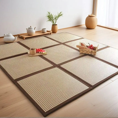 Rattan Summer Cooling Floor Mat Woven Tatami Carpet Bedside Rugs for Bedroom Living Room Bay Window Coffee Table Area Rugs Decor