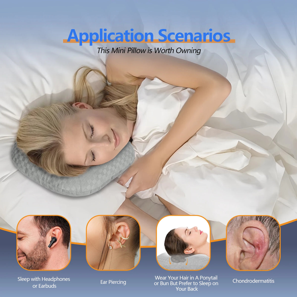 Ear piercing pillow for side sleepers, O-shaped cushion relieves CNH, ear pain, inflammation and pressure sores