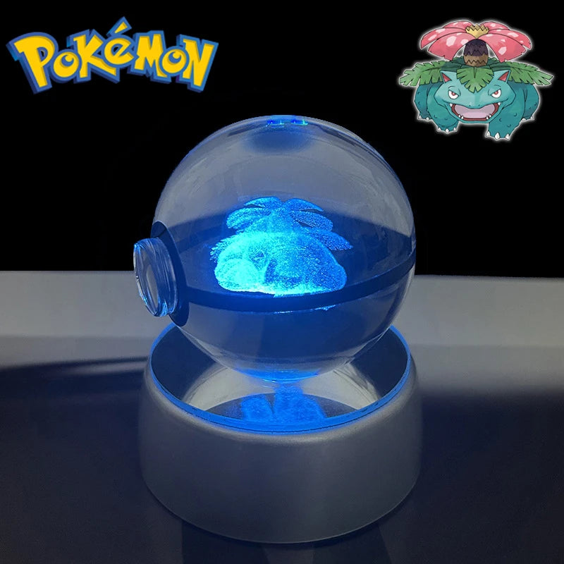 Pokemon 3D Crystal POKE BALL Figure Toys Snivy Dragonair Blastoise Venusaur Milotic Raichu Night Light LED Lamp Base Model Dolls