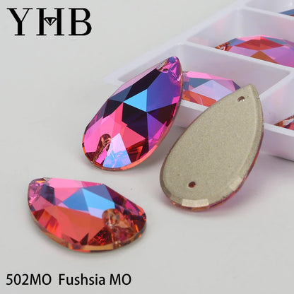 YHB Drop Moonlight Glass Lt Siam Crystal AB Sewing Stones Flatback Sew on Rhinestones For Garment Clothes Bags
