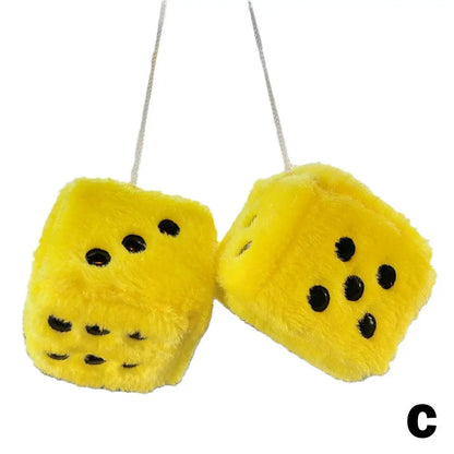 Big Long Hair Hot Stamping Dot Dice Plush Toy Cube Pendant Car Ornament Sieve Anime Car Decoration Accessories Auto Pendant