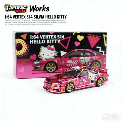 TW 1:64 Nissan VERTEX Silvia S14 Hello Kitty Stylish Static Alloy Car Model, Boys' Toy, Adult Collection Decoration Item.