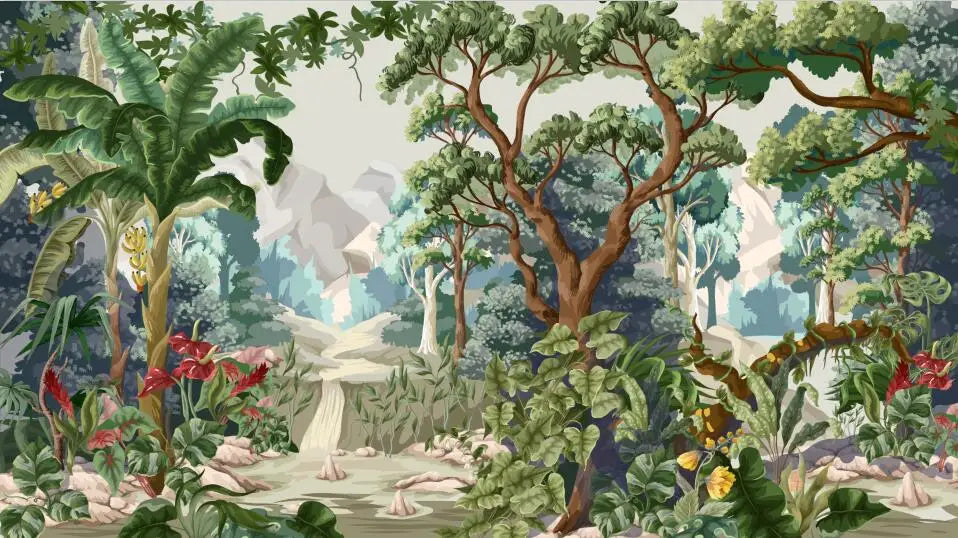 Custom Nordic Southeast Asian American Landscape Wallpaper Guest Restaurant Bedroom Background Jungle Tropical Plant Wall Paper