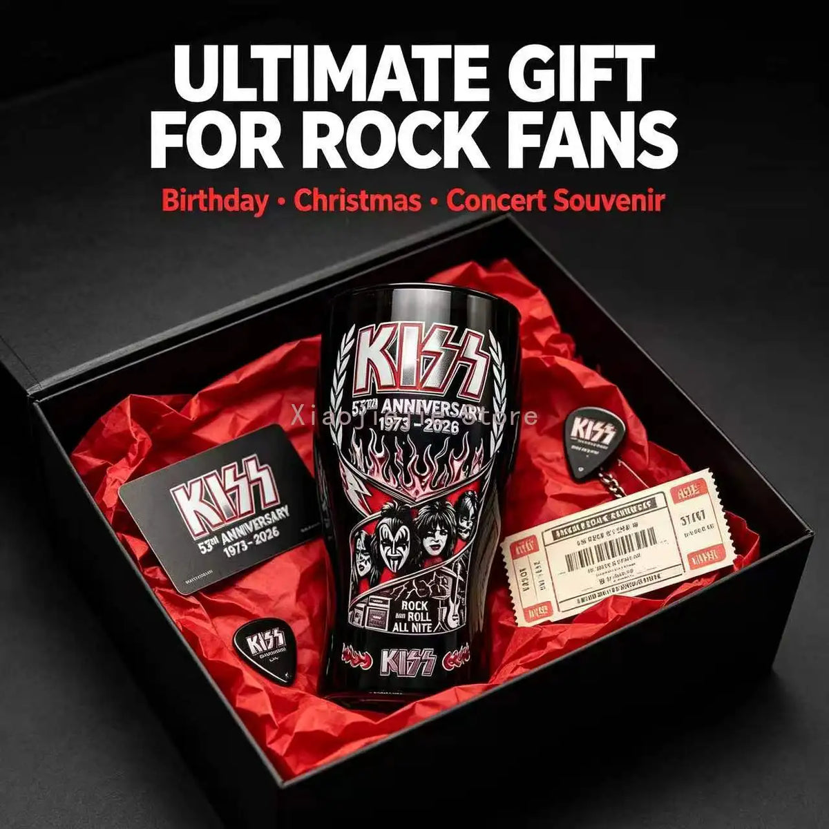 KISS Band 53th Anniversary Beer Glass 1973-2026 Rock Roll All Nite Printed Pint Cup Rock Fan Bar Drinking Gift