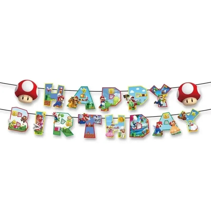 Mario Luigi Peach Princess Yoshi Toad Cake Insertion Cards Banner Spiral Tablecloth Mario Theme Birthday Party Carvinal Props