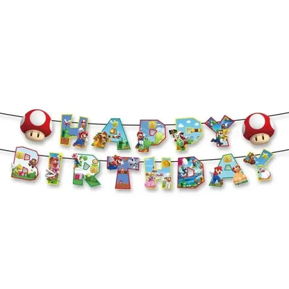 Mario Luigi Peach Princess Yoshi Toad Cake Insertion Cards Banner Spiral Tablecloth Mario Theme Birthday Party Carvinal Props