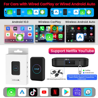 2026 CarlinKit HDMI Android Ai Box Wireless Carplay Android Auto For Youtube Netflix IPTV 5 IN 1 WIFI 5GHZ USB A Plug And Play