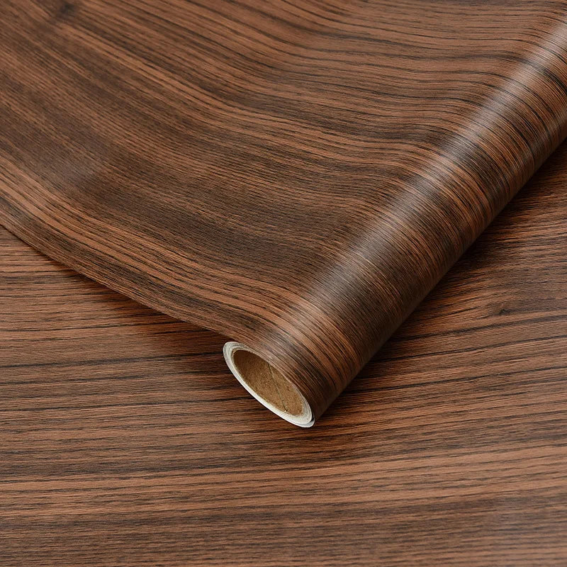 Adhesive Wallpaper Roll with 5Meters Waterproof Wood Grain Sticker Wardrobe Cabinet Desktop Door Furniture Renovation Stickers