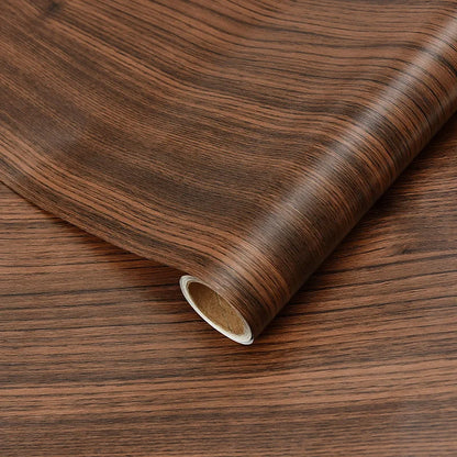 Adhesive Wallpaper Roll with 5Meters Waterproof Wood Grain Sticker Wardrobe Cabinet Desktop Door Furniture Renovation Stickers