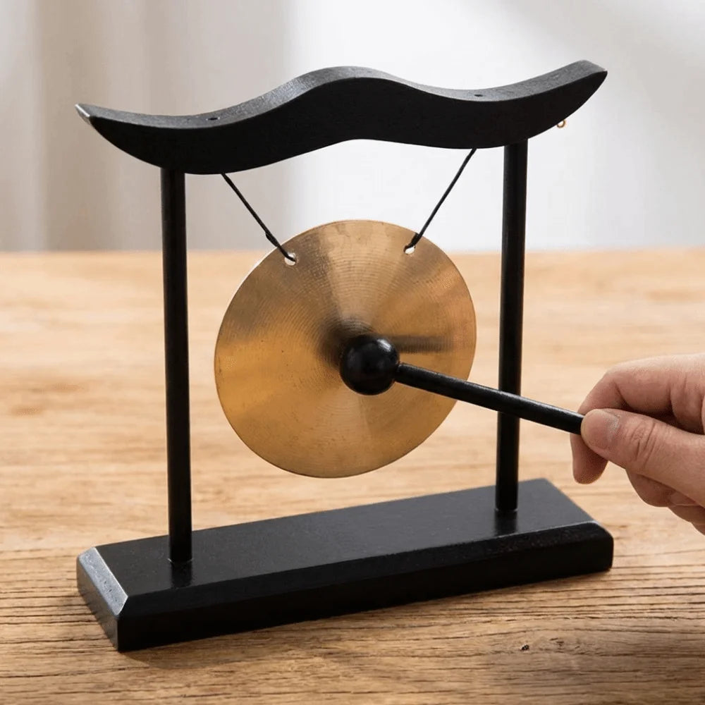 Relaxation Desktop Gong Fortune High Volume Copper Bell Wood Frame Meditation Feng Shui Metal Cymbals House Warming