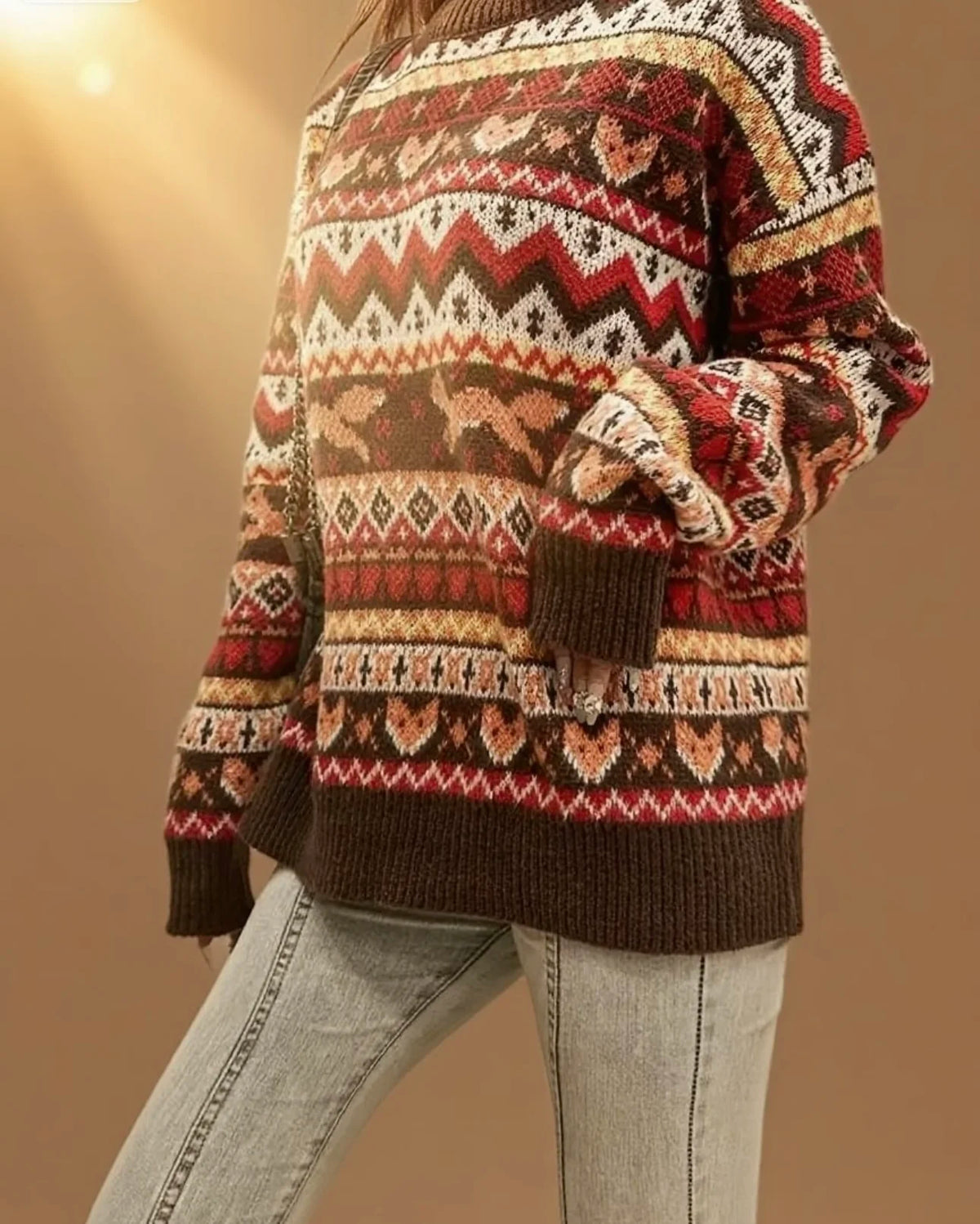 New Christman-themed autumn and winter cute animal fox pattern jacquard round-neck pullover sweater for women