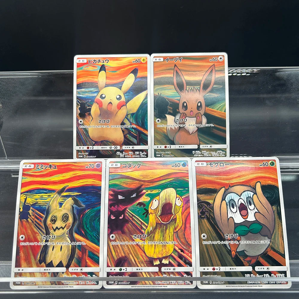 DIY Anime PTCG TCG Munch Scream Series Collect Battle Cards Eevee Psyduck 288/SM-P Japanese Version Non-Foil Card Gifts Toy