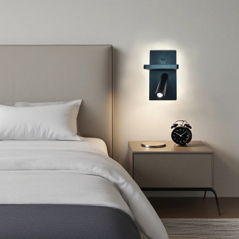 Wireless Charging Wall Light Sleek Black Modern Wall Sconce Adjustable Spotlight for Bedroom Living Room Corridor Home Decor