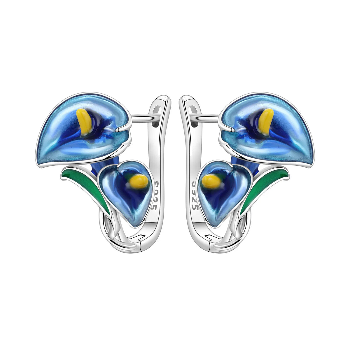 Orstarry Original 925 Sterling Silver Blue Iris Flower Earrings Women Hoop Earring Anniversary Jewelry Trendy Gifts