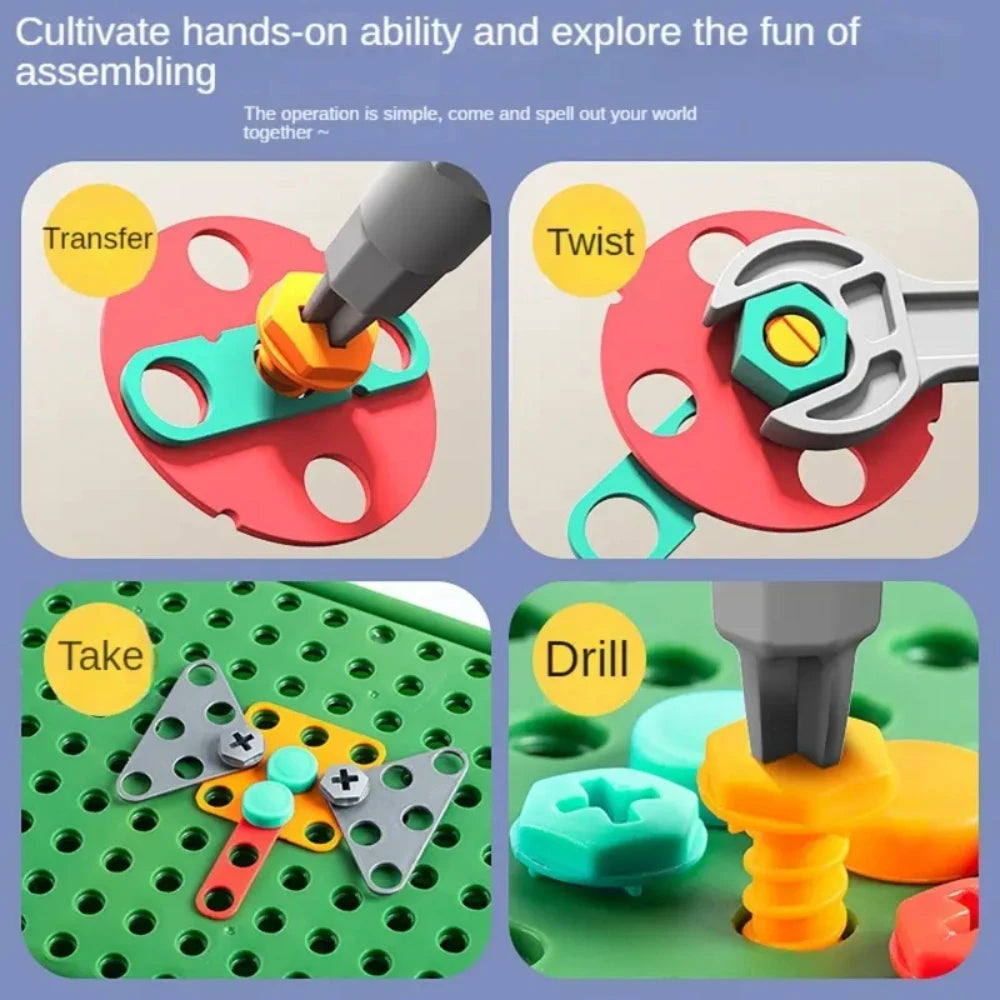 450Pcs Kids STEM Drill Set Creative Mosaic Puzzle Building Blocks Educational Engineering Kit with Screwdriver for Boys Girls