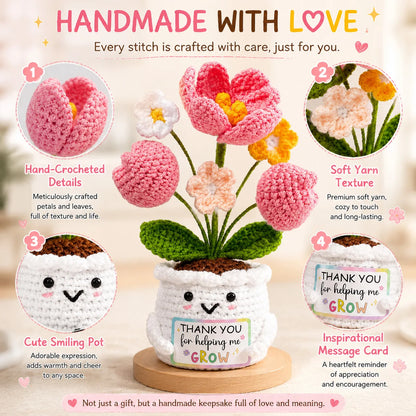 Positive Crochet Handmade Amigurumi Doll Emotional Support Pocket Hug Knit Plant Flower Encouragement Gift for Friends Coworker