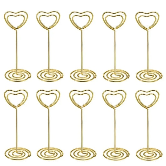 10pcs Heart Shape Table Number Name Place Card Holders Stands Picture Memo Note Clips Wedding Birthday Party Event Decorations