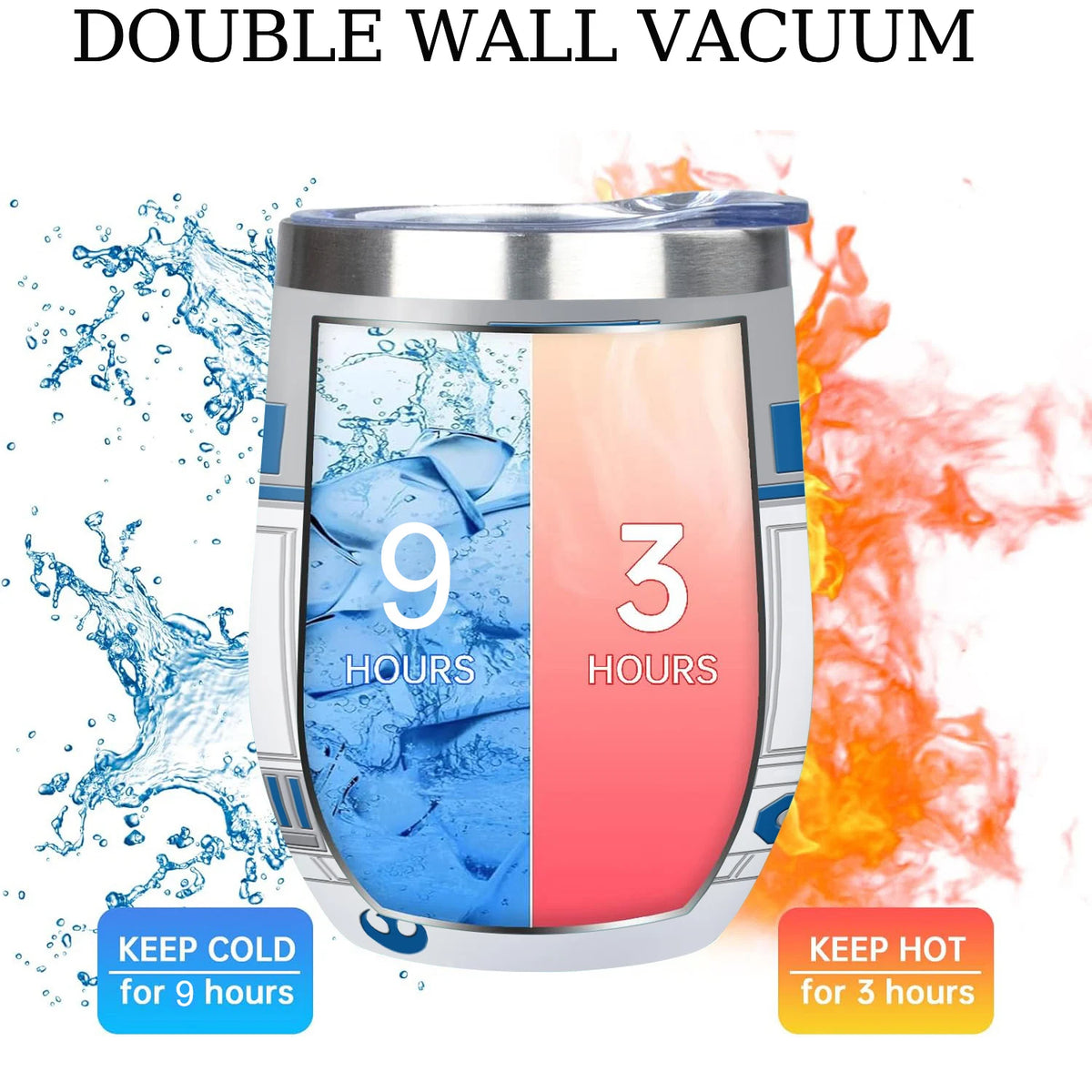 20Oz R2-D2 Robot print Vacuum Tumbler cup Stainless Steel Double wall Insulated water bottle with Lid keep Cold\ Hot drink gift