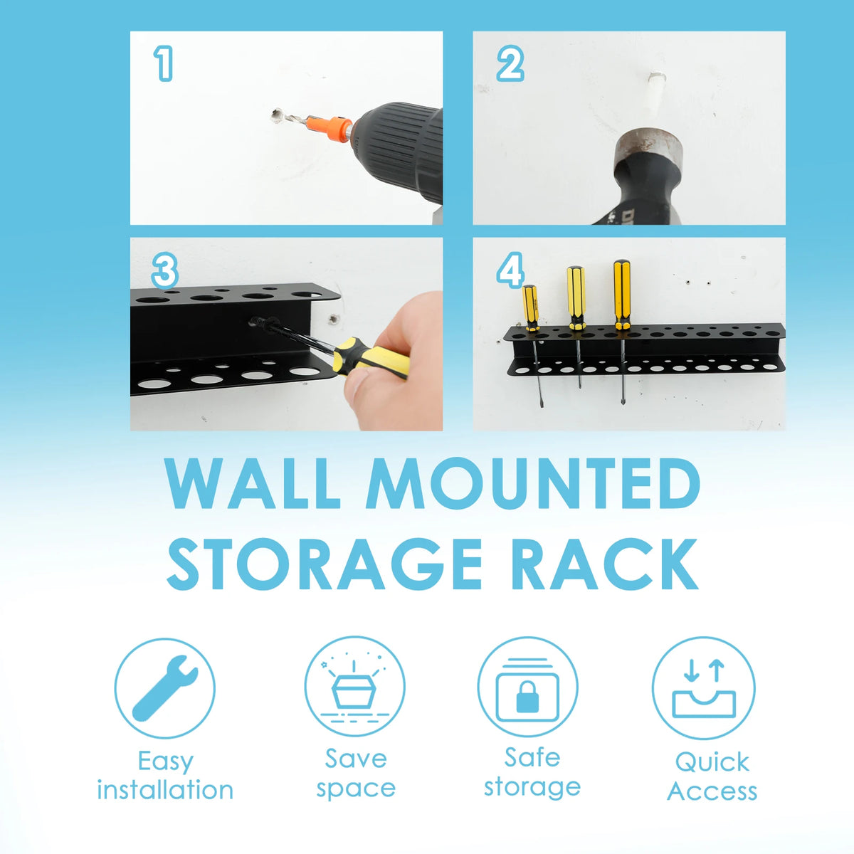 Metal Screwdriver and Pliers Organizer Wall-Mounted Tool Rack with Tool Slots Space-Saving Rustproof Garage Workshop Storage