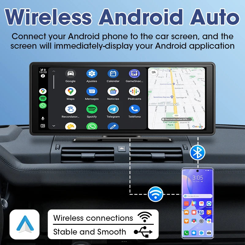 10.26 inch Car Mirror Radio Multimedia Video Player Universal Wireless Carplay Android Auto IPS Screen With Bluetooth FM AUX