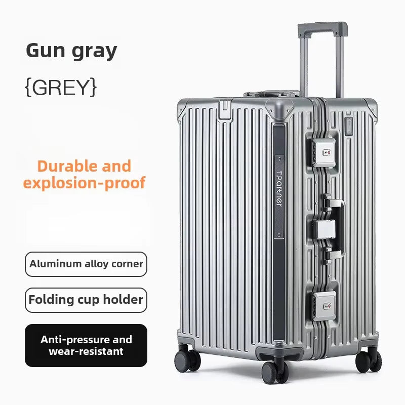 KLQDZMS Aluminum Frame Suitcase 26"29"32 Inch Large Capacity Cart Case Cart Type Travel Bag Women's Password Box Cabin Luggage