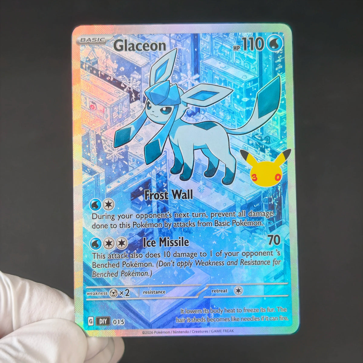 PKM 30th Anniversary Cards Eevee Series Sylveon Glaceon Umbreon Espeon Flareon Colorful Holo Foil Card DIY TCG Advanced Card