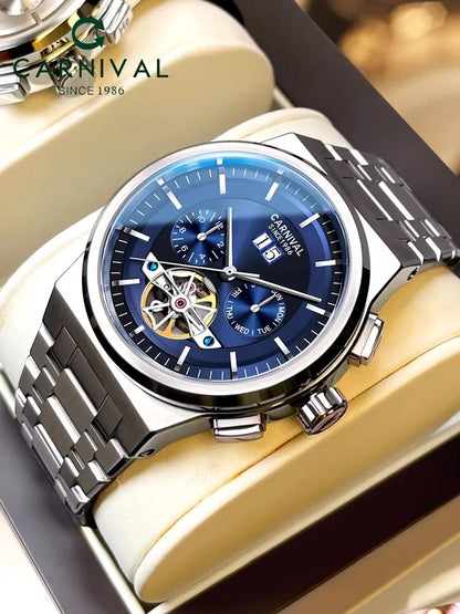 Reloj CARNIVAL Mens Sport Mechanical Watch Brand Luxury Tourbillon Automatic Wrist Watches for Men 50M Waterproof Montre Homme