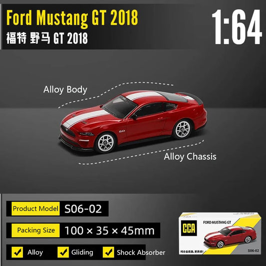 1/64 Ford Mustang GT 2018 Alloy Model Car Metal Chassis Shock Absorber Alloy Diecast Car Model Toy Collectible Model Car
