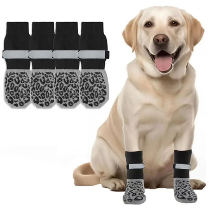 4PCS Anti-Slip Cozy Dog Socks Adjustable Band Anti-Scratch Knitted Socks Cotton Strong Grip Paw Protector Wooden Floors