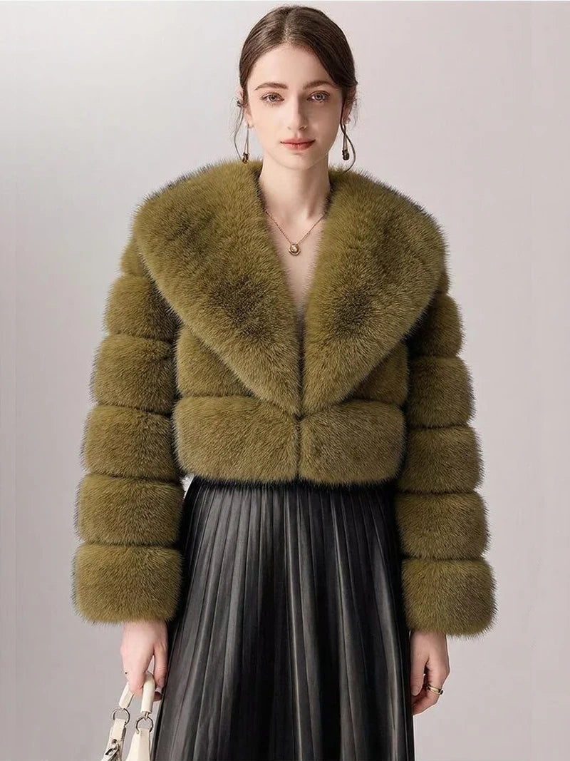 ZADORIN Luxury Big Collar Spliced Cropped Faux Fur Coat Woman Clothing Thicken Furry Faux Fur Jacket Winter Fur Coats Top Mujer