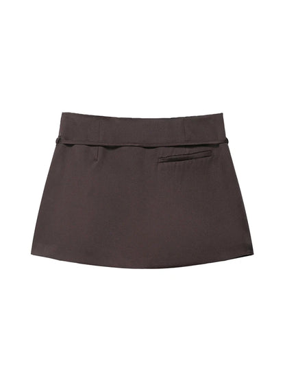 Women's Solid Color Skort with Belt Side Zipper Casual Shorts Skirts Fashionable And Stylish Women's Clothing