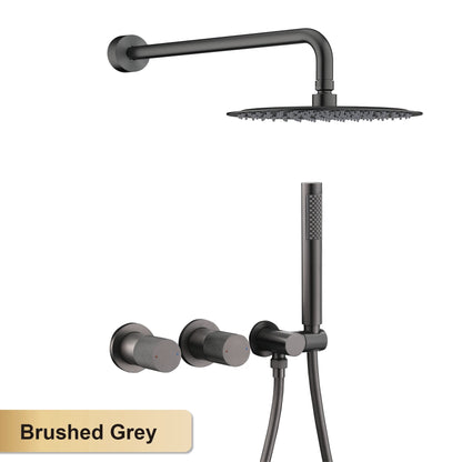 Luxury Bathroom Brass Gun Grey Wall-Mounted Shower System 2 Function Embedded Bath Mixer Tap Dual Spray Rainfall/Handheld
