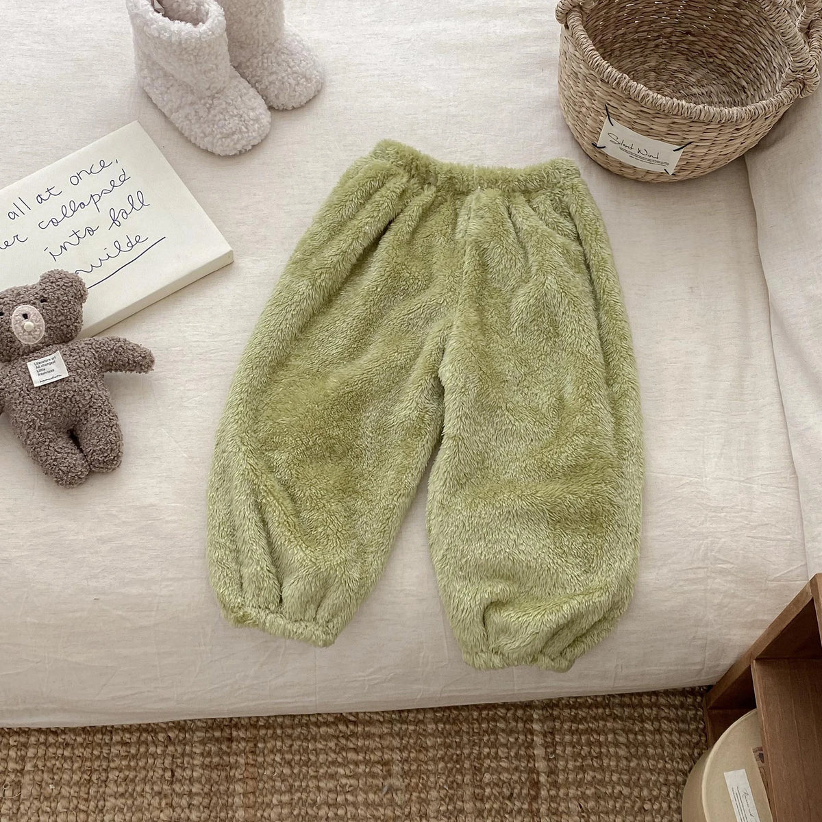 Solid Color Simple Casual Trousers Children's Home Clothes Autumn Winter Warm Plush Long Pant Baby Girls Boys Clothing Pants