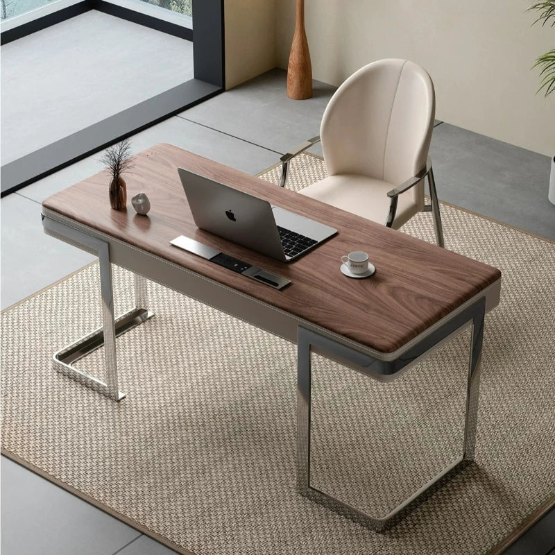 Retro Style Walnut Grain Solid Wood Desk Minimalist Aesthetic Office Desk Modern Display Design Executive Luxury Office Desks