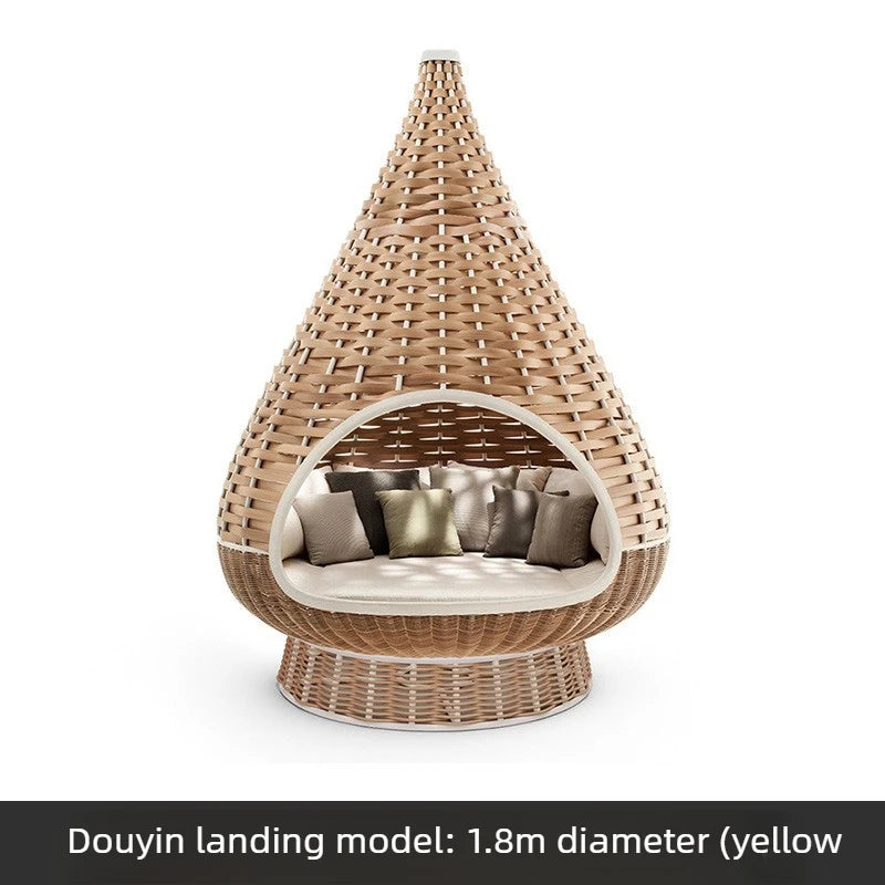 Outdoor Hanging Daybed Round Wicker Rattan Swing Bed Patio Garden Sofa Large Hammock Lounge Chair Waterproof Cushion