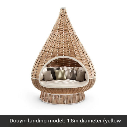 Outdoor Hanging Daybed Round Wicker Rattan Swing Bed Patio Garden Sofa Large Hammock Lounge Chair Waterproof Cushion