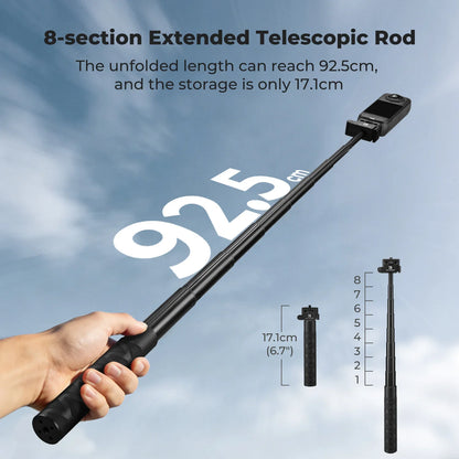 K&F CONCEPT Foldable Selfie Stick for Insta360 X6 X5 X4 DJI Osmo 360 92.5cm/36.4inch Aluminum Alloy Extension Rod Invisible Pole