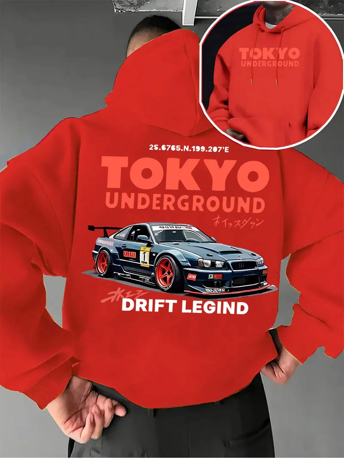 Trendy Retro JDM Drift Car Tokyo Back Graphic Hoodie For Men Women Unisex Loose Streetwear Pullover Autumn Winter Fleece